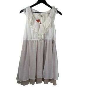 Ya Los Angeles Dress Women's Beige Sz M Silk Sleeveless Ruffles Lace  Sheer NWT